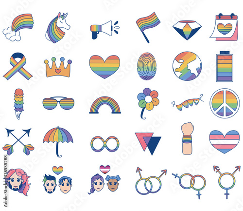 Isolated set group symbol community lgbtq icon - Vector