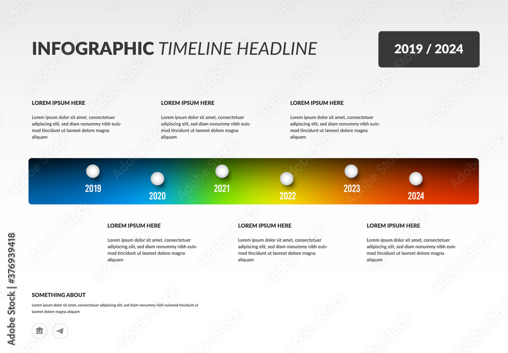Horizontal timeline layout with annual values, colored gradient background for business purposes