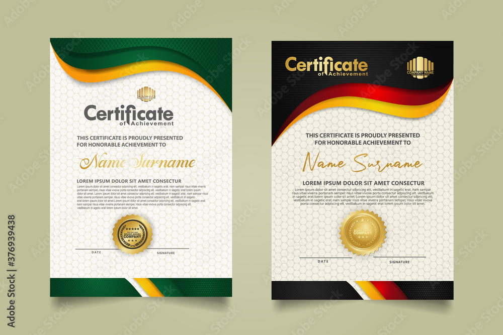 set vertical certificate template with wave ornament and modern texture pattern background