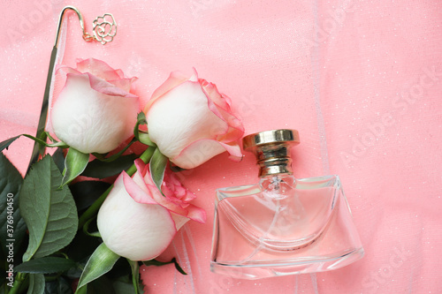 romantic composition. pink roses on pink background