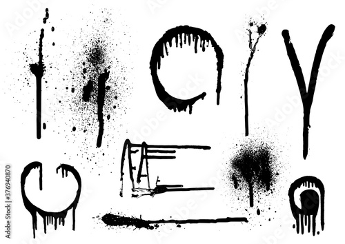 Vector black and white set with ink splash, blot and brush stroke. Grunge textured geometrical elements for design, backgrounds.