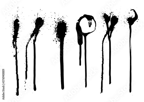 Vector black and white set with ink splash, blot and brush stroke. Grunge textured geometrical elements for design, backgrounds.