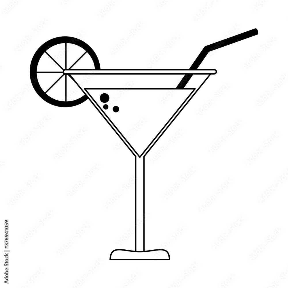 cocktail with straw and half lemon drink liquor line icon style cocktail with straw and half lemon drink liquor line icon style
