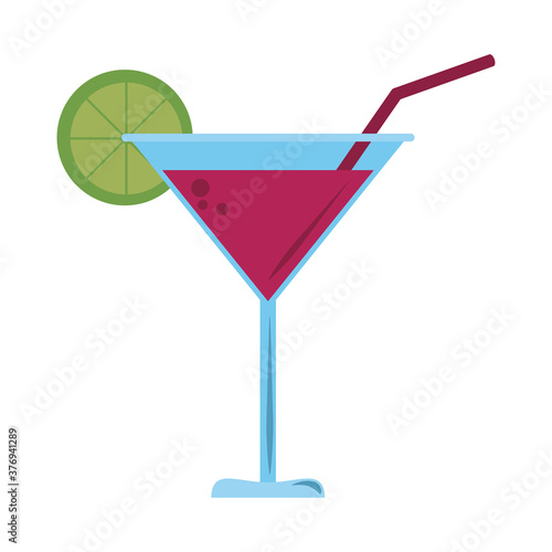 cocktail with straw and half lemon drink liquor flat icon style