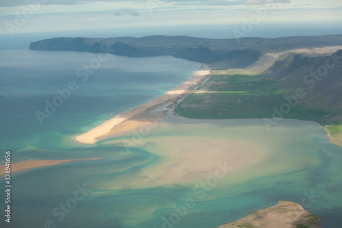 Aerial view from airplane in west fjords of Iceland