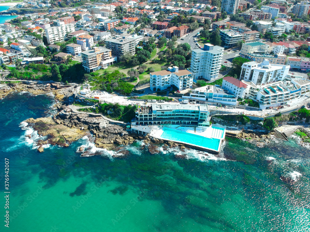 Panoramic  Aerial Drone View Bondi Beach Sydney NSW Australia