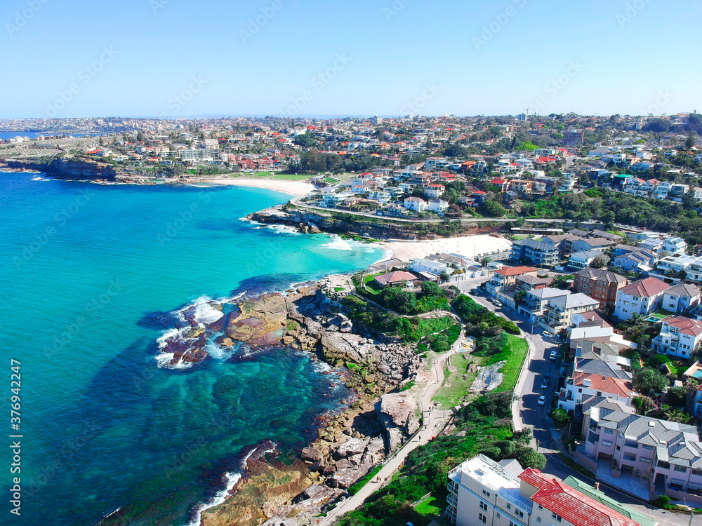 Panoramic  Aerial Drone View Bondi Beach Sydney NSW Australia