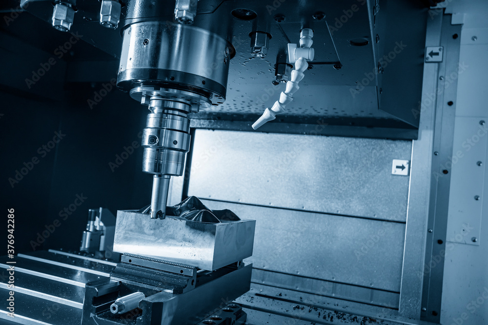 The CNC milling machine rough cutting the injection mold parts by indexable endmill tools. The mold and die manufacturing process by machining center with the solid endmill tools. The CNC milling machine rough cutting the injection mold parts by indexable endmill tools. The mold and die manufacturing process by machining center with the solid endmill tools.