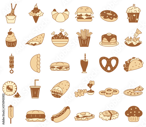 Isolated set group fast food bakery delicious icon - Vector