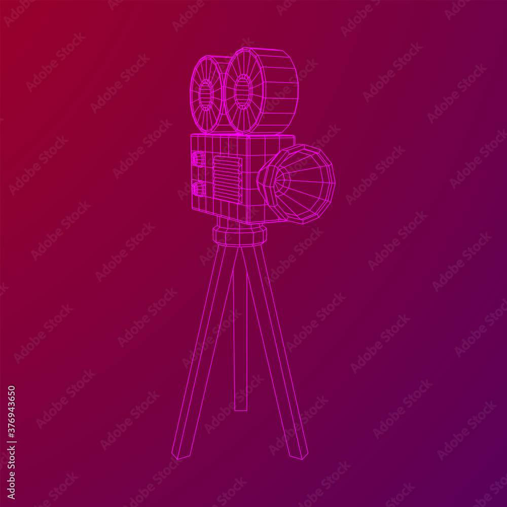 Polygonal camera projector. Movie time. Show film cinema festival concept. Polygonal camera projector. Movie time. Show film cinema festival concept.