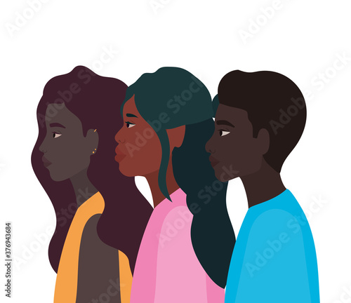 diversity skins of black women and man cartoons vector design