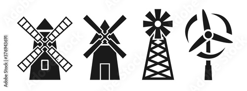 Windmill silhouette icon vector illustration on white background photo