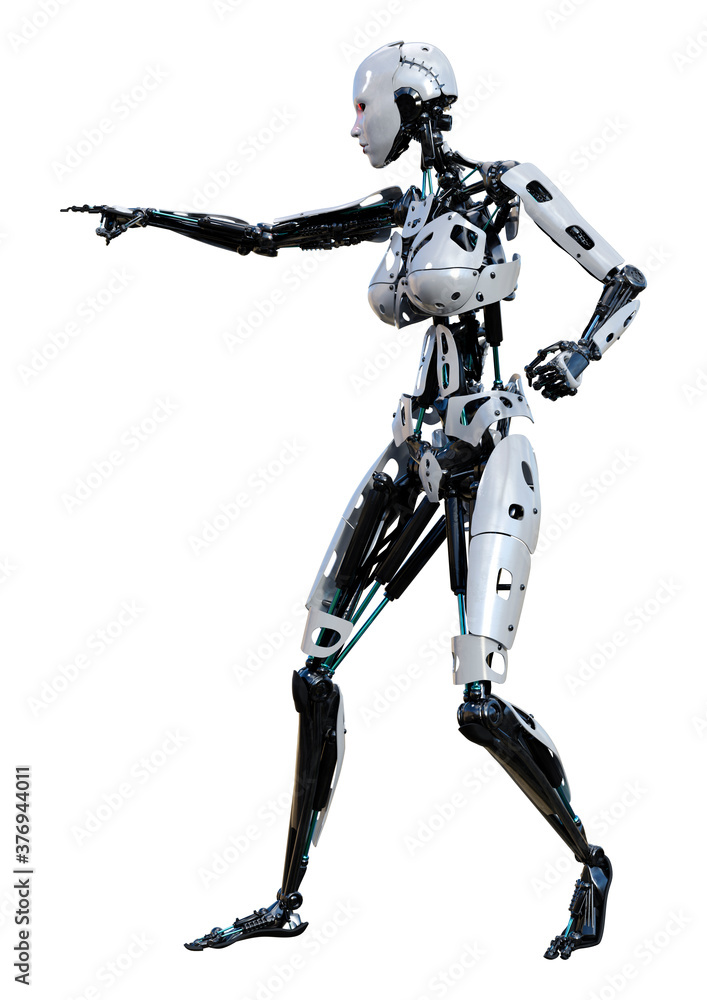 3D Rendering Female Robot on White