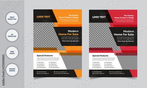 Real Estate Flyer Layout with Template  Abstract Design.
Template details:

2 Color Version
Full Vector EPS, file
Easy Customization and Editable
Size: A4 (210X297)