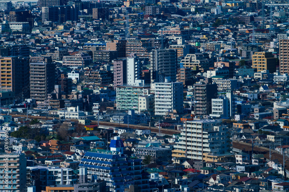 東京風景　大都会の密集した街並みクローズアップイメージ　葛飾区　2020年