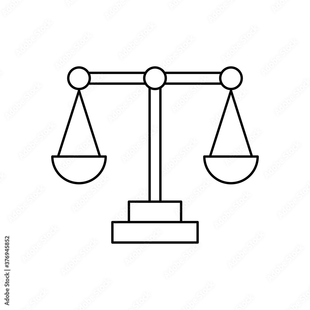 Justice scales line icon. Judgement scale sign. Legal law symbol. Linear style justice scales icon. Justice scales line icon. Judgement scale sign. Legal law symbol. Linear style justice scales icon.