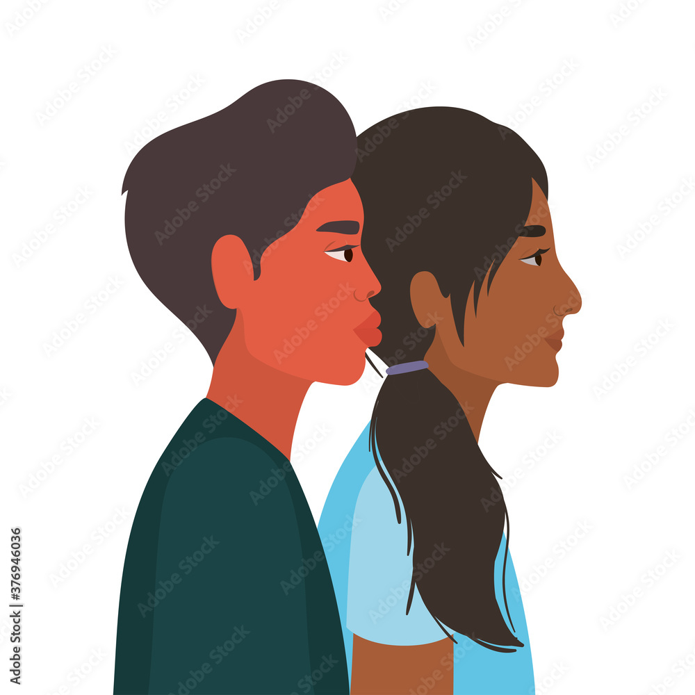 indian woman and man cartoon in side view vector design indian woman and man cartoon in side view vector design