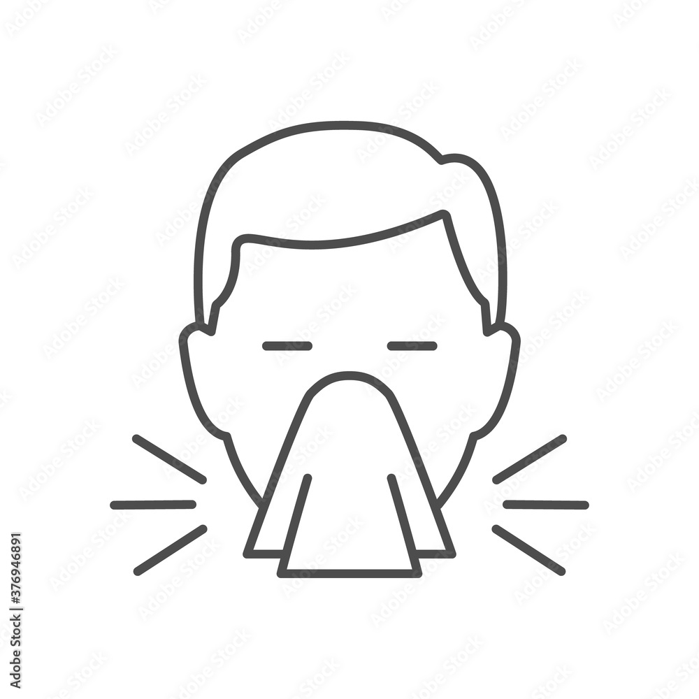 Sneeze line icon. Runny nose linear symbol. Flu infection and allergy