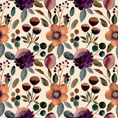 Stickers Vintage bloemen patronen Aquarel bloemenpatroon in pastelkleuren  © Asrulaqroni