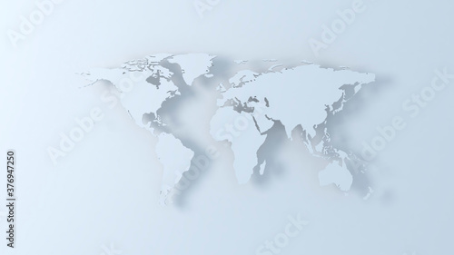 World map 3d in pale blue colors with shadows