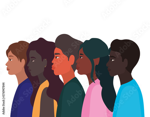 diversity skins of women and men cartoons vector design