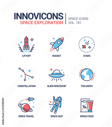 Space exploration - line design style icons set