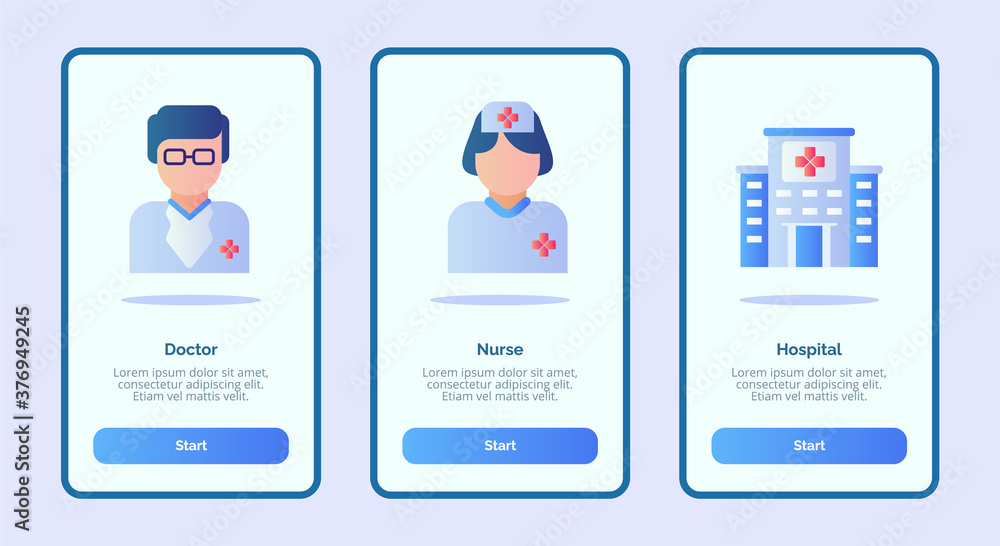 Medical icon doctor nurse hospital for mobile apps template banner page UI with three variations modern flat color style Medical icon doctor nurse hospital for mobile apps template banner page UI with three variations modern flat color style