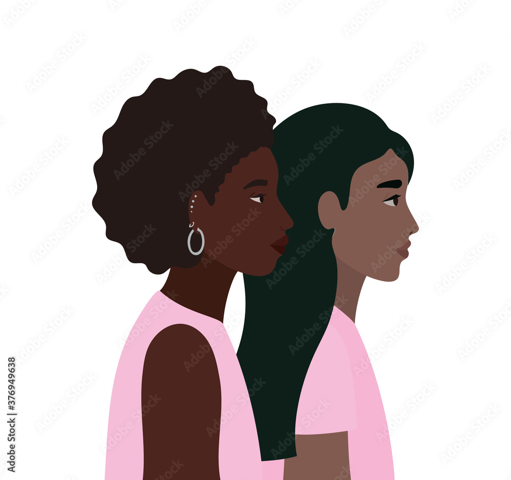 black women cartoons in side view vector design black women cartoons in side view vector design