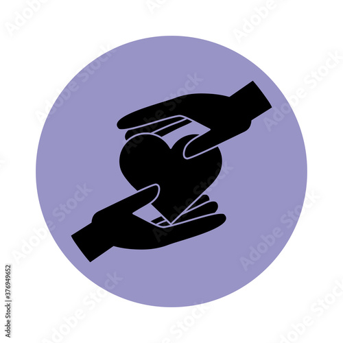 together, hands protected heart charity helping pictogram block silhouette icon