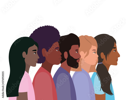 diversity skins of women and men cartoons vector design