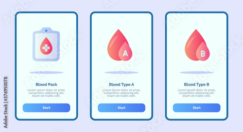 Medical icon blood pack blood type A blood type B for mobile apps template banner page UI with three variations modern flat color style