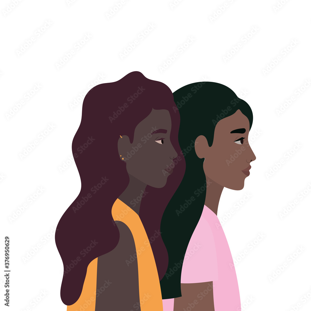 black women cartoons in side view vector design