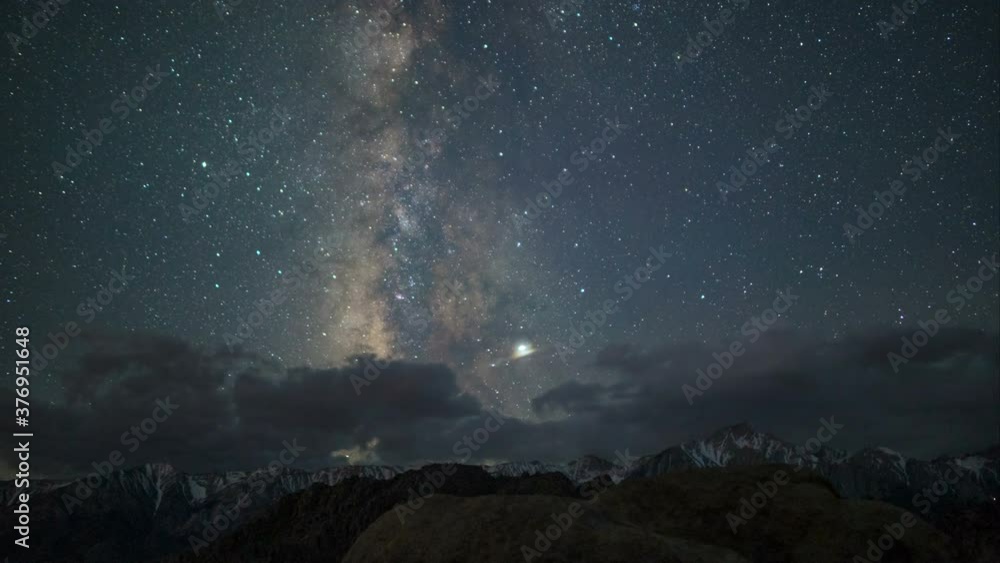 Astro time lapse of Milky Way galaxy over Sierra Nevada Mountains in California Astro time lapse of Milky Way galaxy over Sierra Nevada Mountains in California