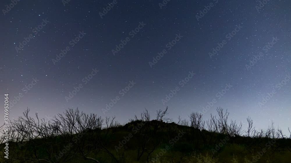 Astro timelapse of Polaris star rotating over dead trees on a hill in Malibu, California Astro timelapse of Polaris star rotating over dead trees on a hill in Malibu, California