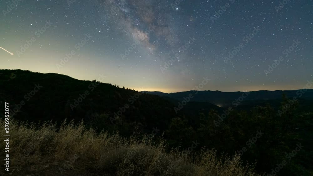Astro timelapse tracking shot of Milky Way over valley in Southern California Astro timelapse tracking shot of Milky Way over valley in Southern California