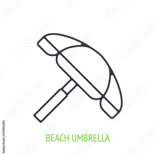 Beach umbrella outline icon. Vector illustration. Symbol of summertime, travel and resort relaxation. Parasol for sun protection. Thin line pictogram for user interface. Isolated white background