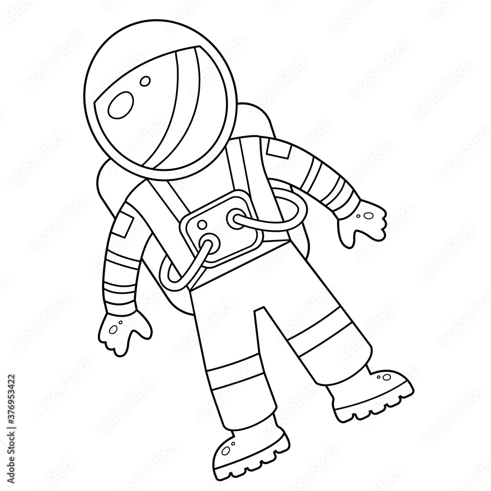Coloring Page Outline Of a cartoon astronaut in spacesuit. Space. Coloring book for kids.
