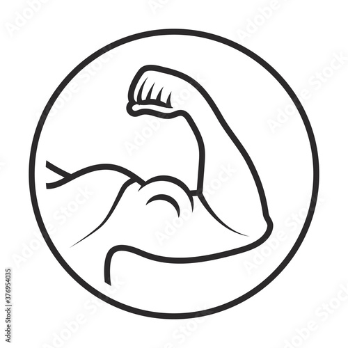 Rounded the human arm muscle strength or biceps brachii line art icon.