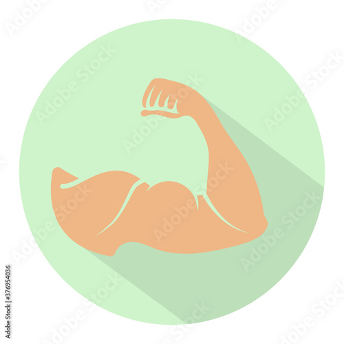 the human arm muscle strength or biceps brachii flat icon isolated on a round background.