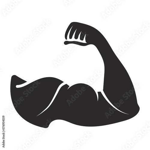 the human arm muscle strength or biceps brachii flat vector icon.