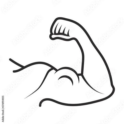 the human arm muscle strength or biceps brachii line art vector icon for apps or website.