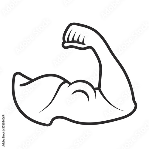 the human arm muscle strength or biceps brachii line art icon.