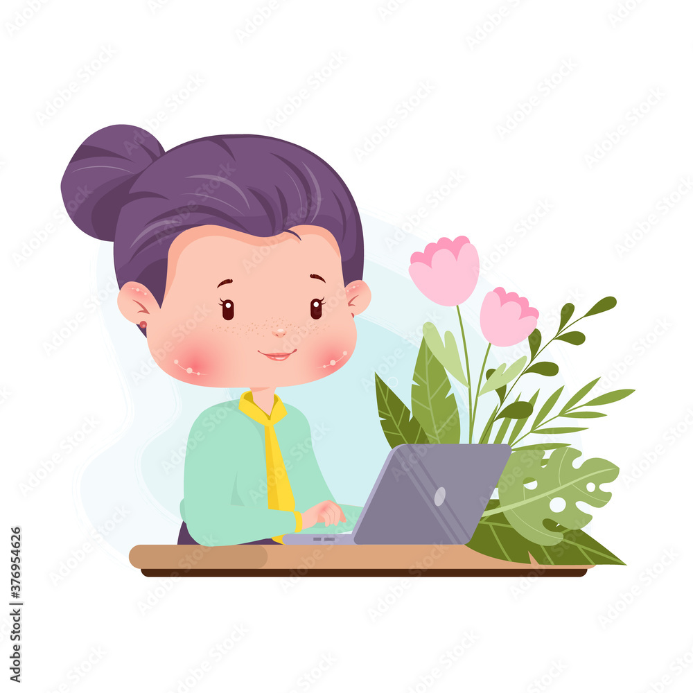 Working girl character concept illustration working from home