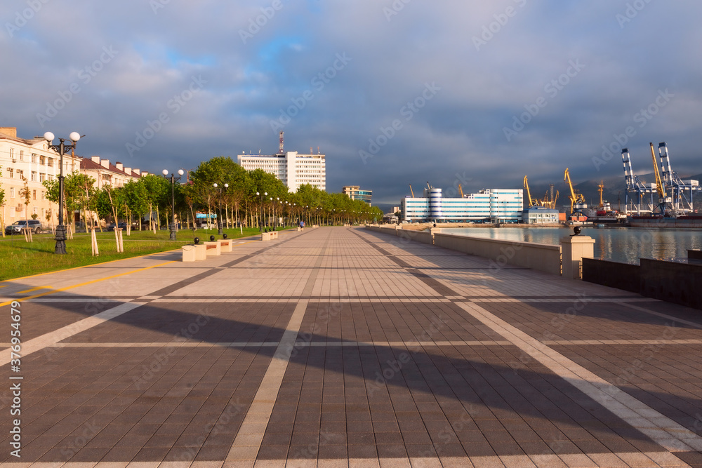 The city of Novorossiysk, the promenade along the sea port