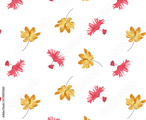 Flower geometric pattern red snd yeallow color. Seamless flowers background