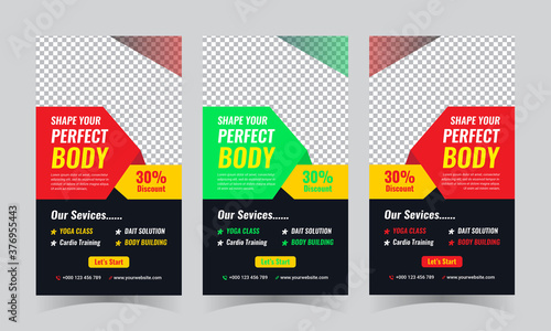 Gym and fitness social media post and Instagram stories template