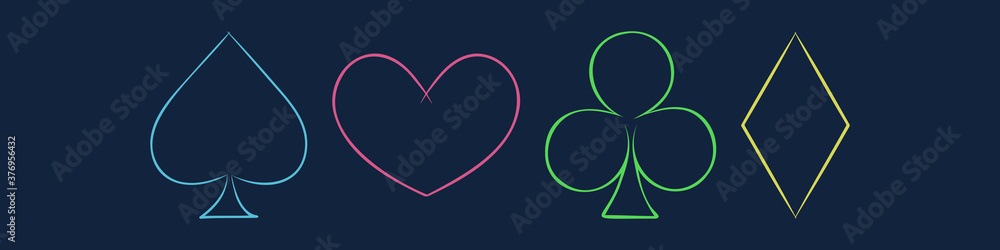 トランプのシンボル. Spade, heart, club and diamond set. Vector illustration.