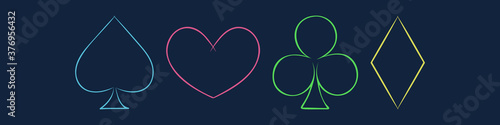トランプのシンボル. Spade, heart, club and diamond set. Vector illustration.
