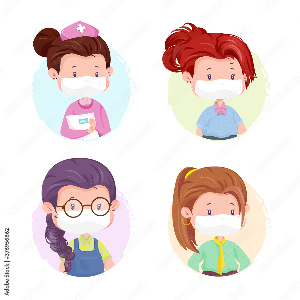 Maskot Character Icon Set with Mask Character Vector Illustration coronavirus Masked Character
Maskot Character Icon Set with Mask Character Vector Illustration coronavirus Masked Character