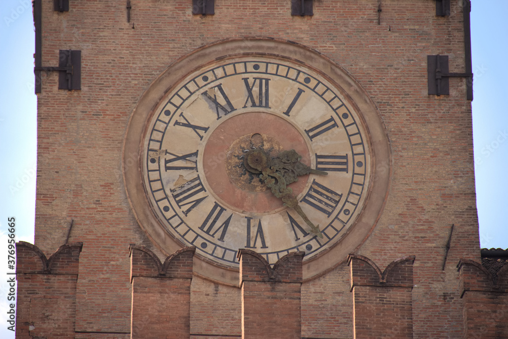 Antique clock of the Palazzo d'Accursio in Bologna, Italy